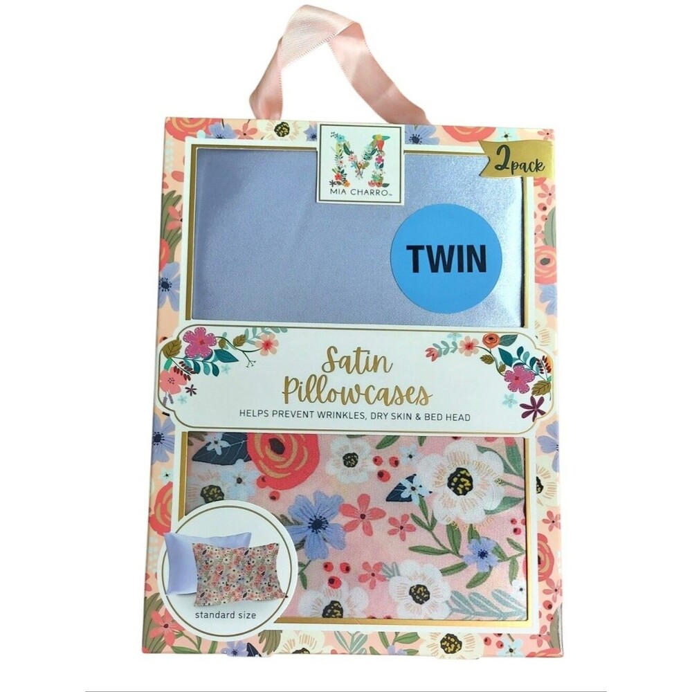 Mia Charro Satin Pillowcases 2-Pack - Lavender & Floral NWT